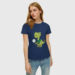 Футболка хлопковая женская Volleyball Dinosaur, цвет: тёмно-синий — фото 2