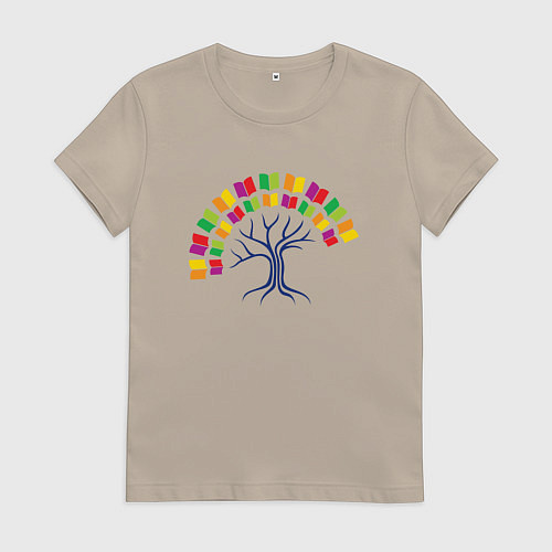 Женская футболка Дерево знаний из книг / Миндальный – фото 1
