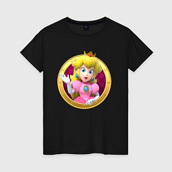 Футболка хлопковая женская Принцесса Персик Super Mario Video game, цвет: черный