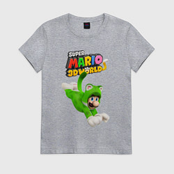 Футболка хлопковая женская Luigi cat Super Mario 3D World Nintendo, цвет: меланж