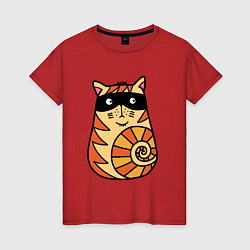 Футболка хлопковая женская Кот в черной маске, цвет: красный