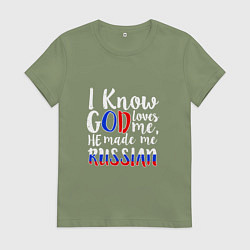 Женская футболка Бог сделал меня русским