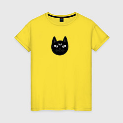 Женская футболка Мистический чёрный кот с полумесяцем