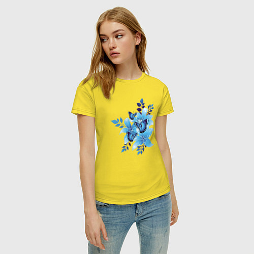 Женская футболка Синие цветы blue flowers / Желтый – фото 3