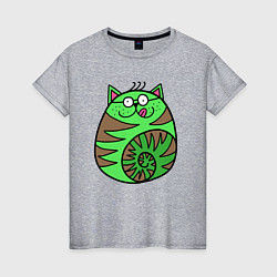 Футболка хлопковая женская Зеленый круглый кот, цвет: меланж