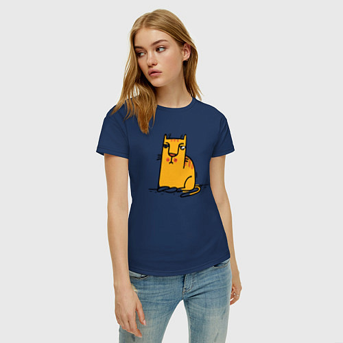 Женская футболка Желтый котик / Тёмно-синий – фото 3