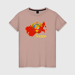 Футболка хлопковая женская Герб Карта СССР, цвет: пыльно-розовый
