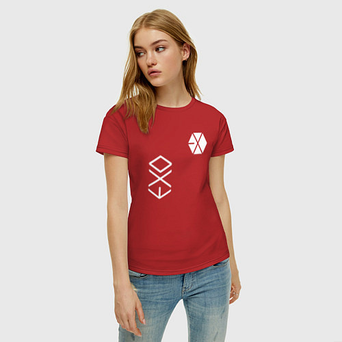 Женская футболка Логотип группы exo / Красный – фото 3