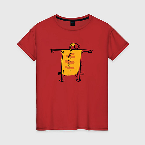 Женская футболка Рыжий кот на передних лапках / Красный – фото 1
