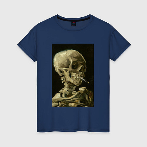 Женская футболка Череп с горящей сигаретой Ван Гог / Тёмно-синий – фото 1
