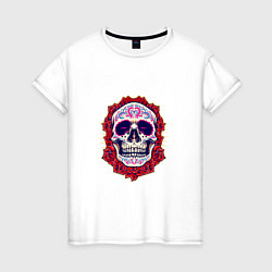 Футболка хлопковая женская Skull - Roses, цвет: белый