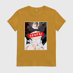 Женская футболка Девушка и надпись Senpai Ahegao