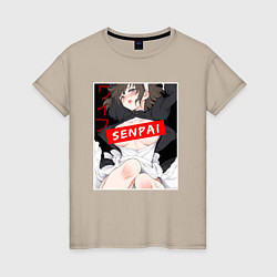 Женская футболка Девушка и надпись Senpai Ahegao