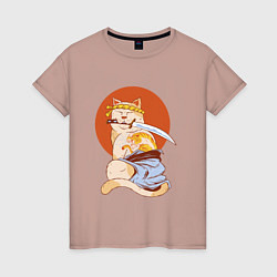 Женская футболка Японский кот самурай - Japanese Samurai Cat