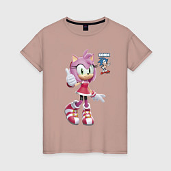 Футболка хлопковая женская Sonic Amy Rose Video game, цвет: пыльно-розовый