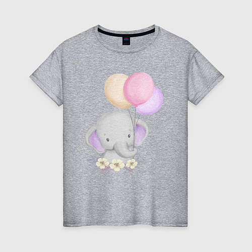 Женская футболка Милый Слонёнок Играет С Воздушными Шариками / Меланж – фото 1