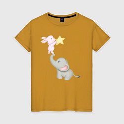Женская футболка Милый Слонёнок и Кролик Играют Со Звездой