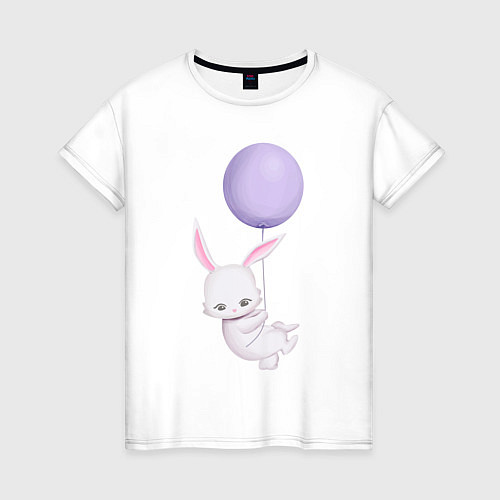 Женская футболка Милый Крольчонок Летит На Воздушном Шаре / Белый – фото 1