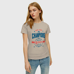 Футболка хлопковая женская QUEEN WE ARE THE CHAMPIONS, цвет: миндальный — фото 2