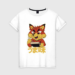 Женская футболка Japanese Fox Eating Ramen Японская лиса ест Рамен