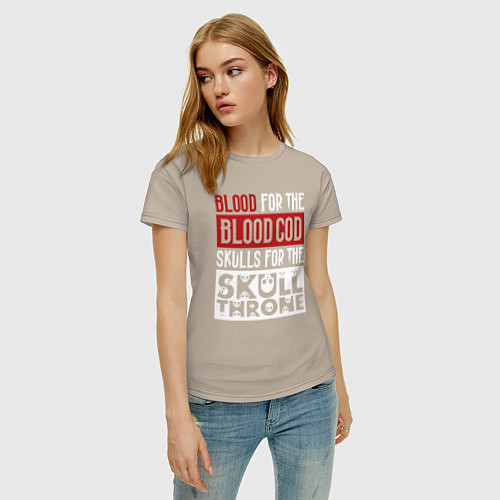 Женская футболка Девиз Последователей Кхорна для темного фона / Миндальный – фото 3