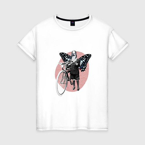 Женская футболка Vintage Woman Butterfly Bike Collage / Белый – фото 1