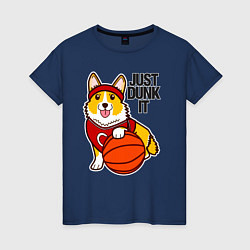 Футболка хлопковая женская JUST DUNK IT корги, цвет: тёмно-синий