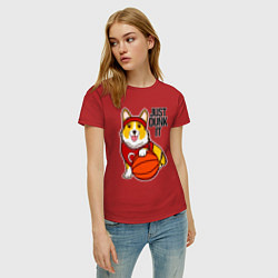 Футболка хлопковая женская JUST DUNK IT корги, цвет: красный — фото 2