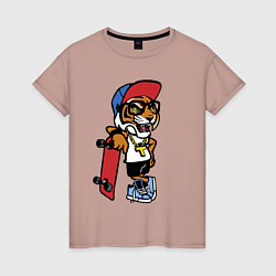 Женская футболка Tiger Cool dude Skateboarding Extreme Тигр Крутой