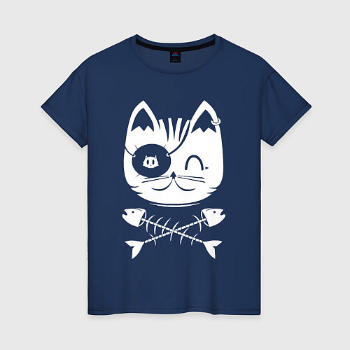 Женская футболка Голова кота Skull Hype / Тёмно-синий – фото 1