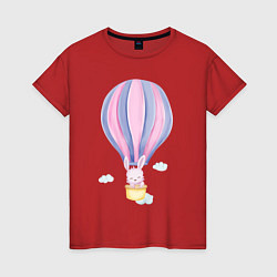Женская футболка Милый Крольчонок Взлетает На Воздушном Шаре