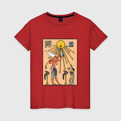 Женская футболка Египетская фреска Атон с иероглифами / Красный – фото 1