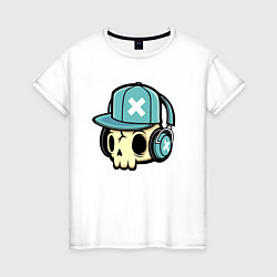 Женская футболка Прикольный черепок - меломан Cool skull - music lo
