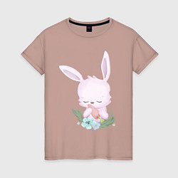 Женская футболка Милый Крольчонок С Морковкой И Цветами