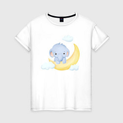 Женская футболка Милый Слонёнок На Месяце С Облаками