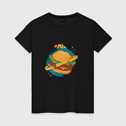 Футболка хлопковая женская Бургер Планета Planet Burger, цвет: черный