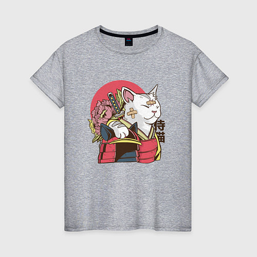 Женская футболка Котик Самурай Samurai Cat Japanese art / Меланж – фото 1