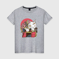 Женская футболка Котик Самурай Samurai Cat Japanese art