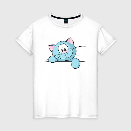 Женская футболка Милый котик с лапкой / Белый – фото 1