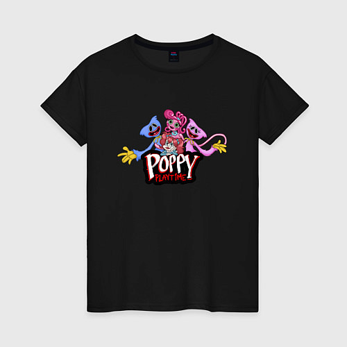 Женская футболка Poppy Playtime Mommy Long Legs, Huggy, Kissy, Popp / Черный – фото 1
