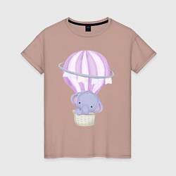 Женская футболка Милый Слонёнок Летит На Воздушном Шаре