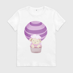 Футболка хлопковая женская Милая Овечка На Воздушном Шаре, цвет: белый