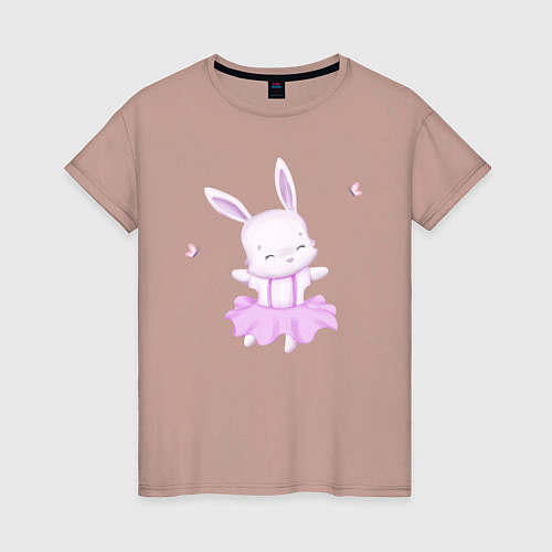 Женская футболка Милый Крольчонок Танцует С Бабочками / Пыльно-розовый – фото 1