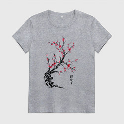 Женская футболка Сакура с иероглифами