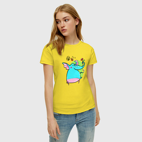 Женская футболка Слоненок с цветочками / Желтый – фото 3