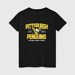 Футболка хлопковая женская Pittsburgh Penguins Питтсбург Пингвинз, цвет: черный