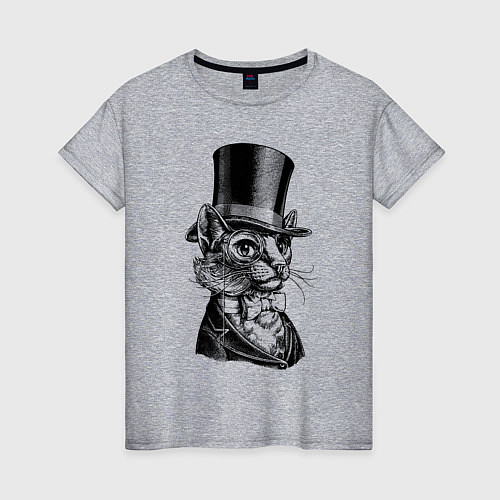 Женская футболка Кот - английский джентльмен в колпаке The cat is a / Меланж – фото 1