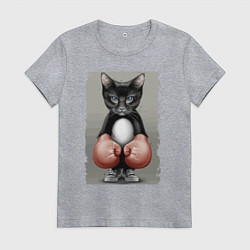 Женская футболка Крутой котяра в боксёрских перчатках Cool cat in b