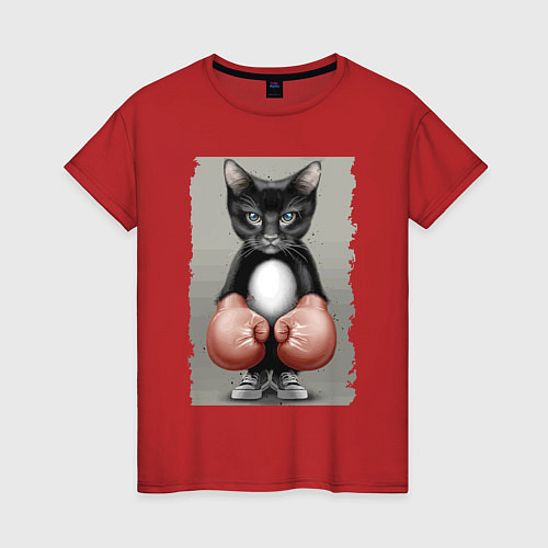 Женская футболка Крутой котяра в боксёрских перчатках Cool cat in b / Красный – фото 1