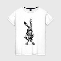 Женская футболка Кролик - драное ухо с часами на животе Rabbit - a